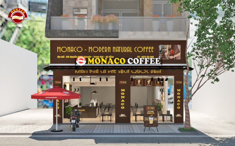 Bản vẽ 3D – phối cảnh tương lai cửa hàng Monaco Coffee.